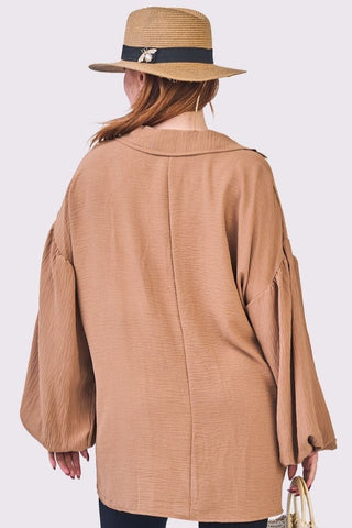 Plain Elastic Cuff Sleeve Oversized Top