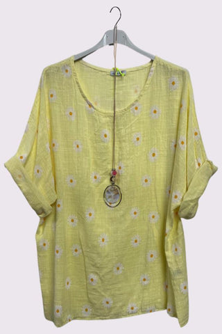 Daisy Flower Print Necklace Cotton Top