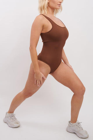 Plain Seamless Padded Ribbed Nylon Bodysuit