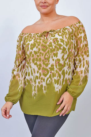 Leopard Print Elasticated Cuff Viscose Top