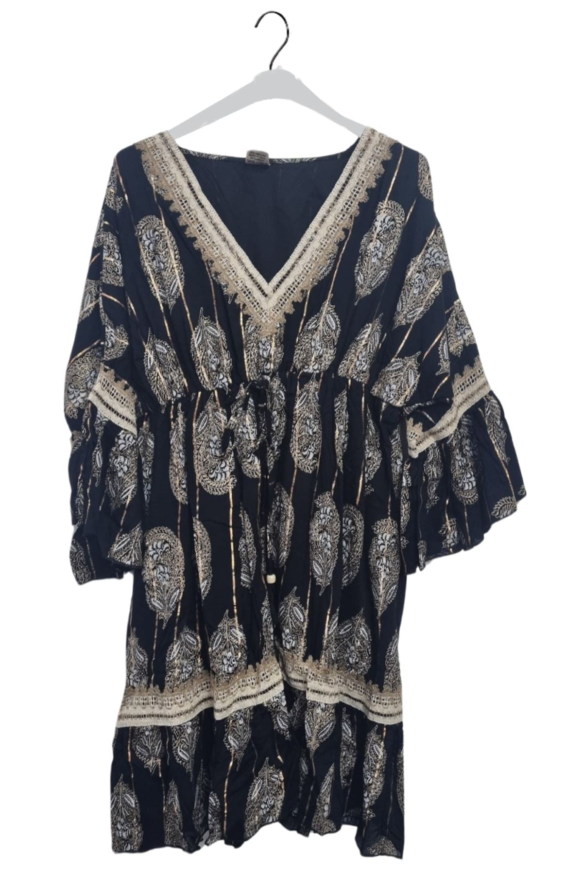 Paisley-Inspired Print Metallic Threadwork Vintage Bohemian Dress