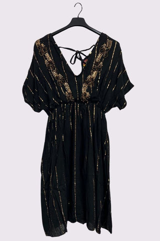 Star Beaded Embroidered Back Side Drawstring Dress
