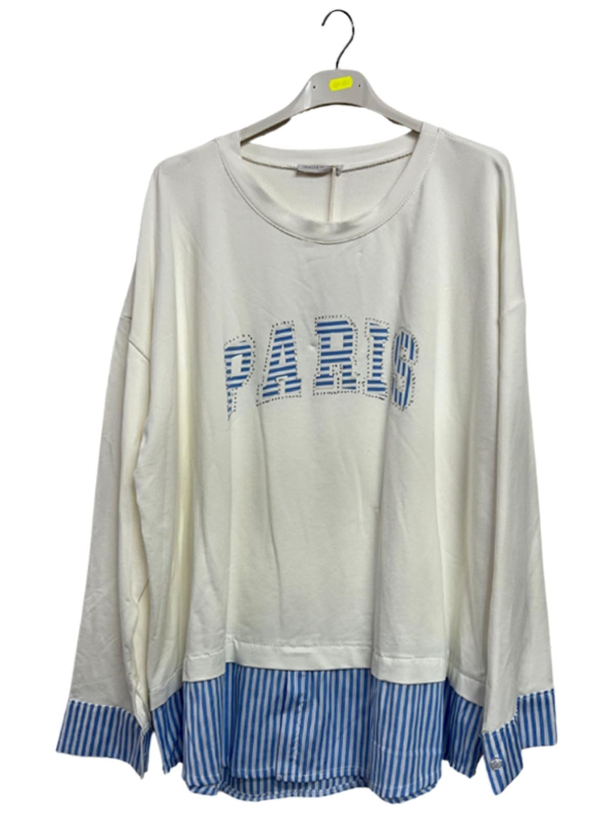 Paris Graphic Print Contrasting Striped Hem Cotton Sweatshirt