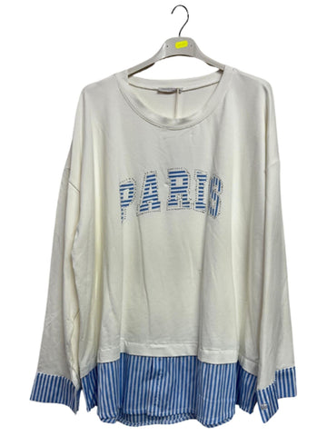 Paris Graphic Print Contrasting Striped Hem Cotton Sweatshirt
