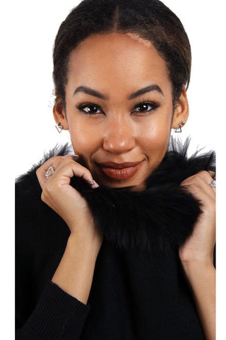 Oversized Fur Trim Collar Knitted Jumper