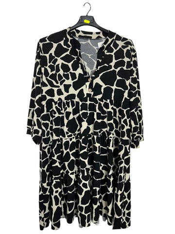 Multi Print V-Neckline With Button Dress