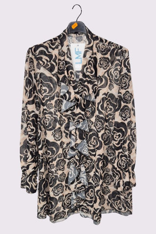 Floral Print Oversized Front Ruffle Top