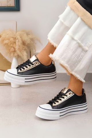 Foil Lace Up Flat Sneakers