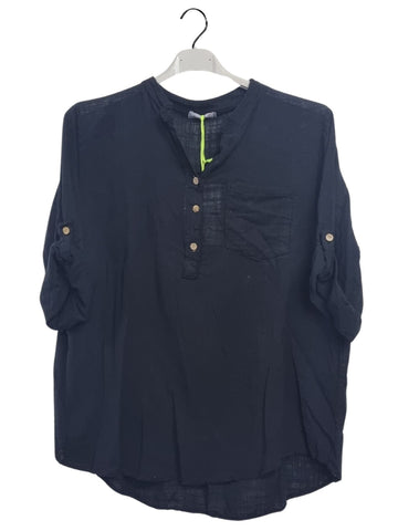 Plain Chest Pocket Tunic Cotton Top