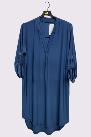 Plain Button Up Sleeve Dip Hem Dress