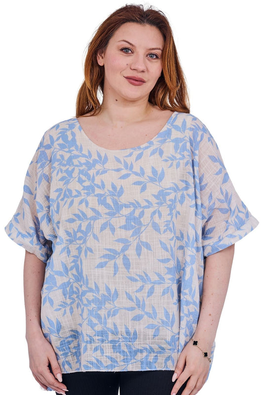 Leaf Print Tunic Cotton Top