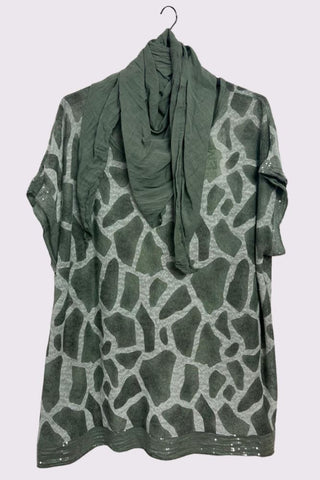 Giraffe Print Sequin Detail Hem With Scarf Box Top
