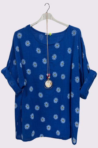 Daisy Flower Print Necklace Cotton Top