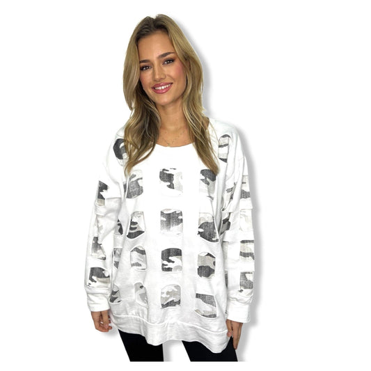 Square Cutout Camouflage Sweatshirt