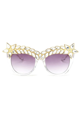 Star Diamante Retro Round Cat Eye Sunglasses
