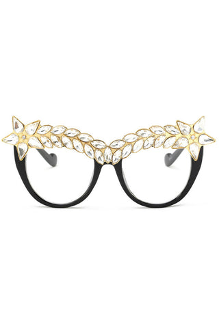 Star Diamante Retro Round Cat Eye Sunglasses