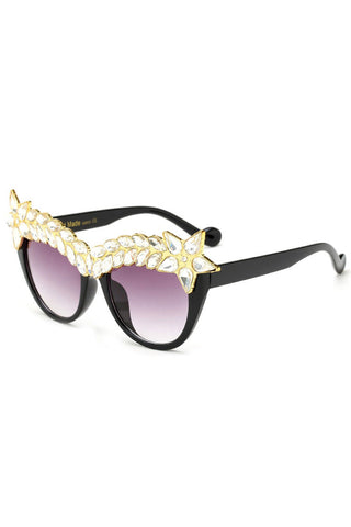 Star Diamante Retro Round Cat Eye Sunglasses