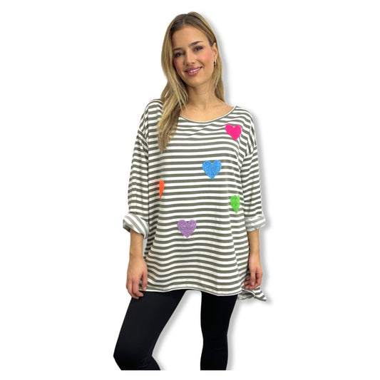 Candy Stripe Heart Print Oversized Sweatshirt