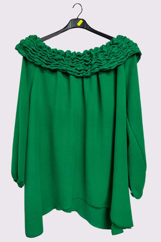 Plain Ruffle Neckline Oversized Top