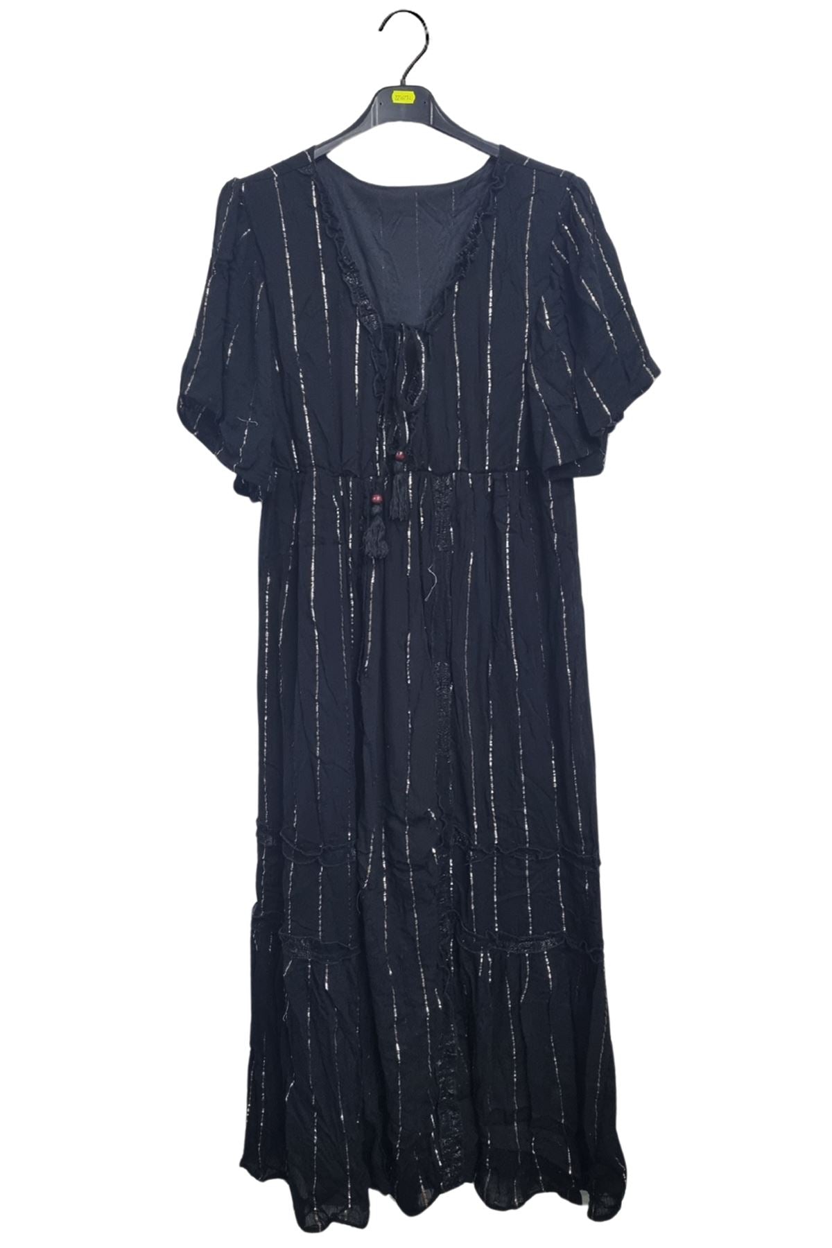 Vertical Metallic Stripe Detailing Pattern Bohemian Chic Dress