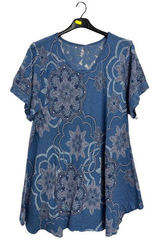 Intricate Floral Geometric Pattern Lace Detail Cotton Top