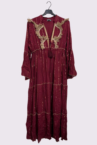 Gold Stripe Cord Design Neck Dress