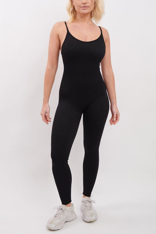 Ribbed Strappy Nylon Jumpsuit