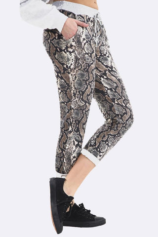 Snake Print Foldover Hem Lined Trouser