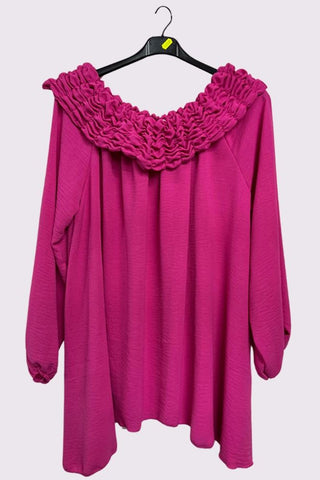Plain Ruffle Neckline Oversized Top