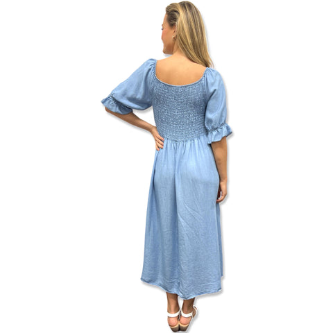 Sky Blue Smocked Bodice Midi