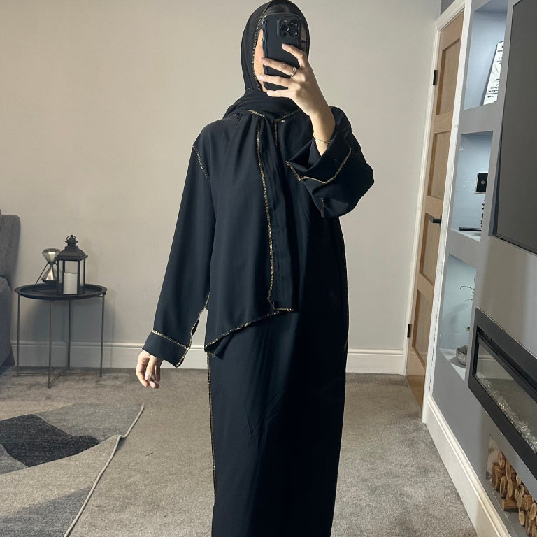 Jamiah Navy Blue Abaya with Elegant Gold Detailing