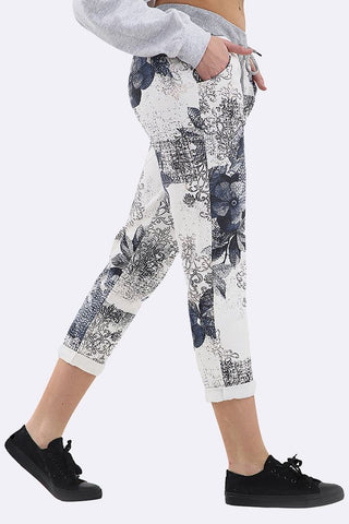 Floral Print Pocket Drawstring Lined Trouser