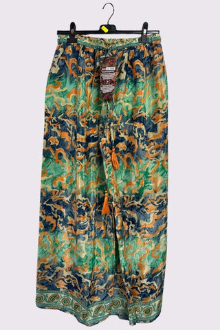 Tie Dye Tropical Leaf Print Wide Leg Trousers