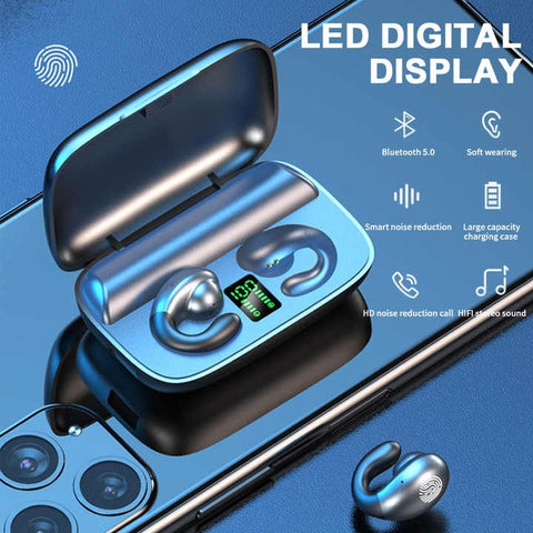 S19 Dual Ear Hook Type Headset – Non-In-Ear, Digital Display, Touch Control, Bluetooth 5.0 Stereo Earphones