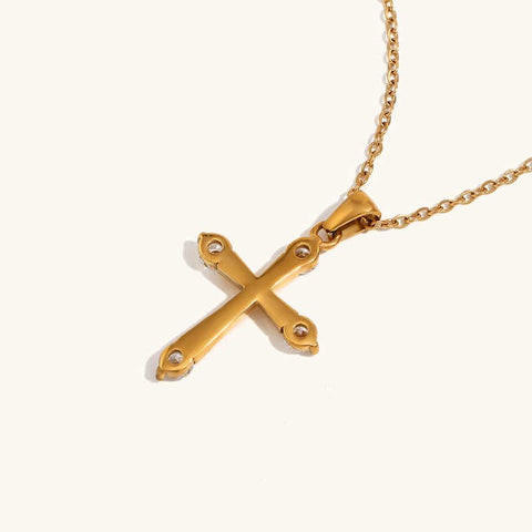Minimalist Jewelry Cross Pendant Necklace – Zircon 18K Gold Plated Stainless Steel Necklace