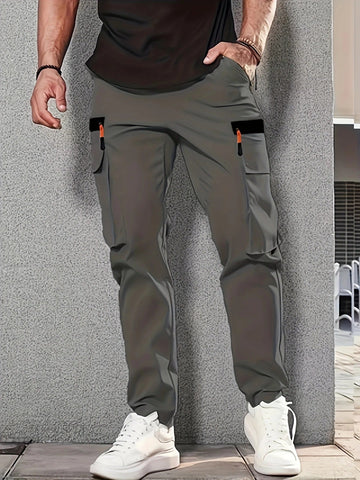 Men's Olive Green Cargo Pants – Straight-Leg, Zipper Pockets, Non-Stretch, Ideal for Spring & Fall Workwear