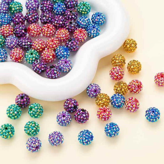Colorful Bling Resin Rhinestone Ball Beads (12x14mm) - Mixed Pack