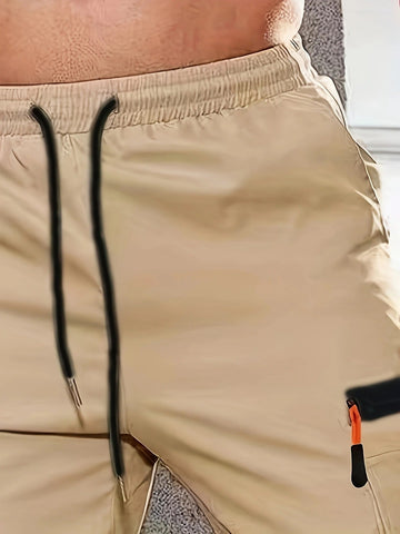 Men's Olive Green Cargo Pants – Straight-Leg, Zipper Pockets, Non-Stretch, Ideal for Spring & Fall Workwear