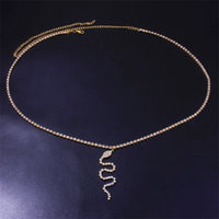 Sparkling Golden Snake Pendant Body Chain - Full Diamond Waist Jewelry for Women