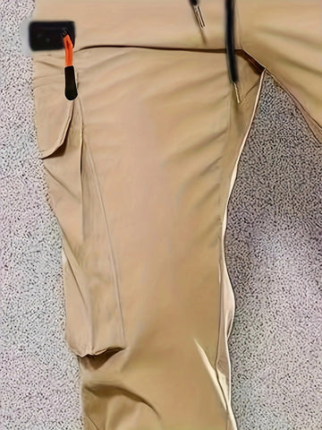 Men's Olive Green Cargo Pants – Straight-Leg, Zipper Pockets, Non-Stretch, Ideal for Spring & Fall Workwear