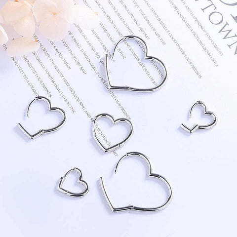 S925 Sterling Silver Heart Hoop Earrings – High-Polished Smooth Finish for Women