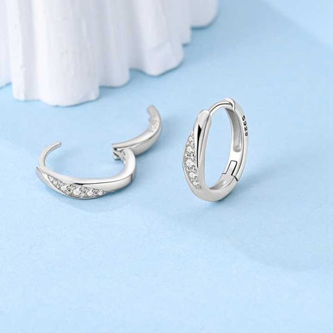 MULA 925 Sterling Silver Geometric Hoop Earrings – Classic Linear Design with White Zircon