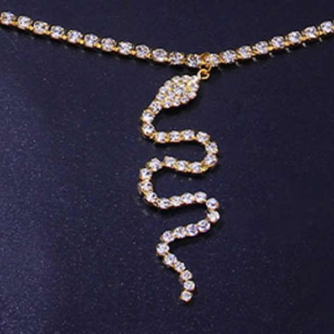 Sparkling Golden Snake Pendant Body Chain - Full Diamond Waist Jewelry for Women