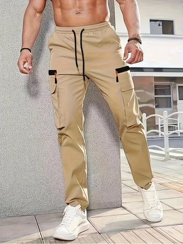 Men's Olive Green Cargo Pants – Straight-Leg, Zipper Pockets, Non-Stretch, Ideal for Spring & Fall Workwear