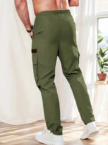 Men's Olive Green Cargo Pants – Straight-Leg, Zipper Pockets, Non-Stretch, Ideal for Spring & Fall Workwear