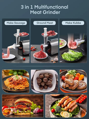 Electric Meat Grinder – 3-in-1 Stainless Steel Mincer with Sausage Stuffer & Kubbe Kit