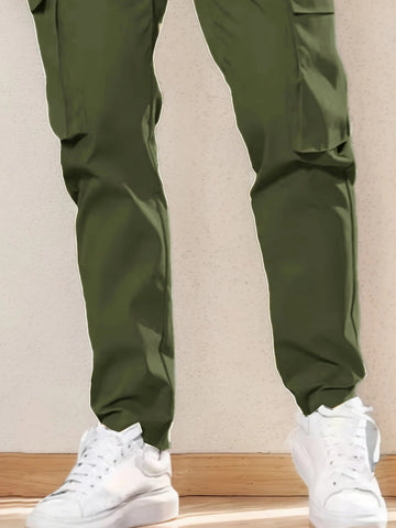 Men's Olive Green Cargo Pants – Straight-Leg, Zipper Pockets, Non-Stretch, Ideal for Spring & Fall Workwear