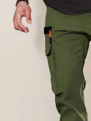 Men's Olive Green Cargo Pants – Straight-Leg, Zipper Pockets, Non-Stretch, Ideal for Spring & Fall Workwear