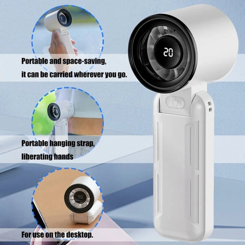 Portable Handheld Fan with Digital Display – Rechargeable & Adjustable Speed for Travel & Home