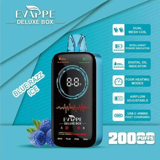 Evappe Deluxe Box Vape – Blue Razz Ice |  16000 puffs